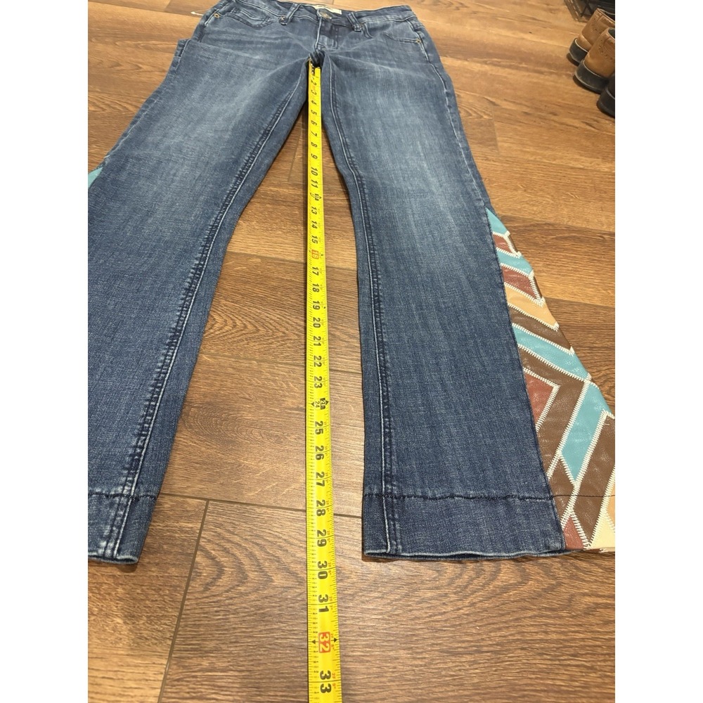 Women's Flare Jeans with Multicolor Chevron Design - Picture 9 of 16